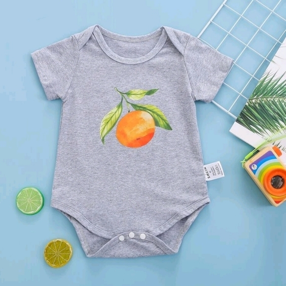 New Shein Baby 12-18 mos Orange Fruit Cotton Blend Outfit, Gray 12 - 18 months - Picture 7 of 8